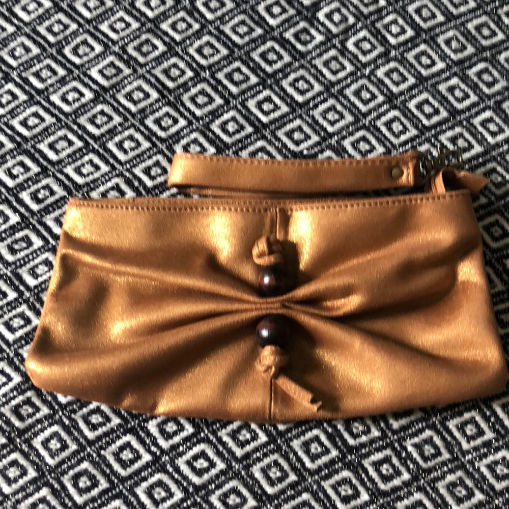 Rampage bronze beaded clutch bag